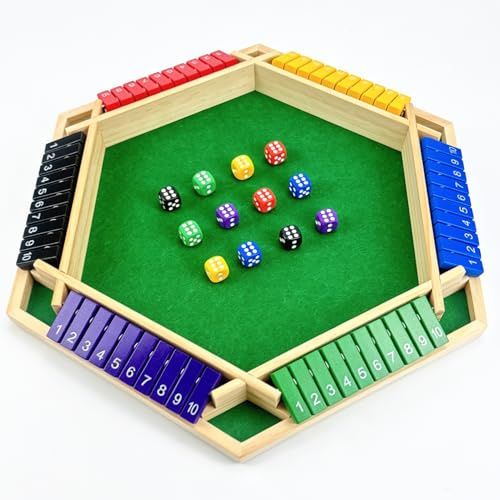 Qcdou Shut the box, träbrädspel med tärningar, Shut The Box brädspel för 6 spelare, matematik pedagogiska leksaker, klassiskt tärningsspel, traditionellt trä bordsspel, för barn vuxna