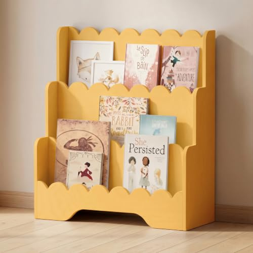 smartwood Montessori Barnbokhylla, Furuträ FSC, Gul, LULU | 3 nivåer, 64x31,5x71 cm, enkel montering, FSC-certifierad, avsedd för böcker & leksaker, idealisk för barnrum