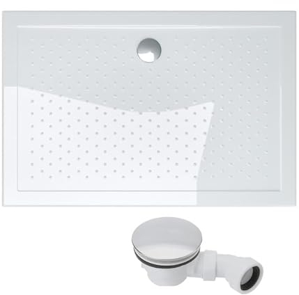 doporro Bac à douche 70x80 receveur de douche antiglisse rectangulaire blanc Lucia02AR 70x80x4 +Bonde AL02