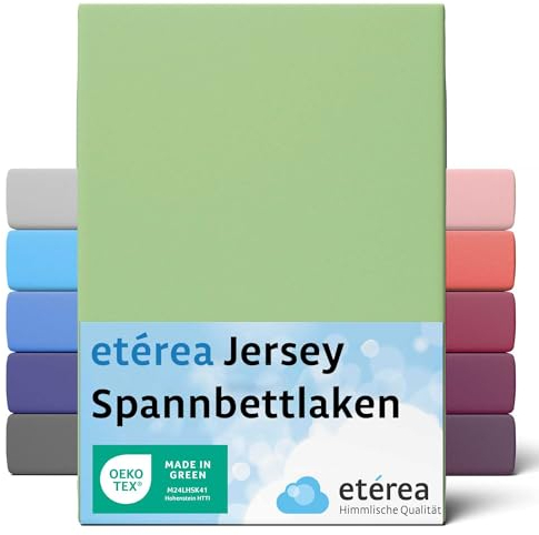 etérea Jersey Spannbettlaken 80x160cm - 80x180cm Minze bis 20 cm Höhe - 100% Baumwolle Spannbetttuch Oekotex - Bed Sheets Leintuch Bettbezug - Kinder Bettlaken 80x160 cm - 80x180 cm - Grün