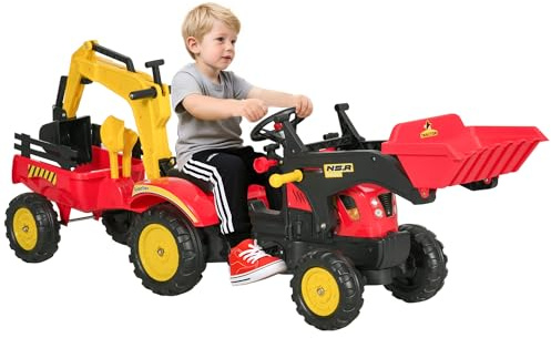 HOMCOM Ruspa Giocattolo a Pedali, Escavatore Cavalcabile per Bambini con Pale e Volante, 179x42x59cm Multicolore