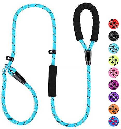 PLUTUS PET Dog Slip Lead, Anti-Choking with Traffic Padded 2 Handles, Reflective Strong Sturdy Heavy Duty Rope, 6FT/182cm for Training Medium Large Dogs （6' Blue)