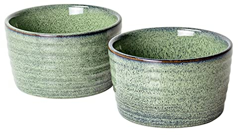 Ramekins Creme Brulee Porcelain, Baking Dishes Ramekins set of 2 x 240 ml, Bowl for Custard, Pudding, Souffle Cups, Oven Safe - Green