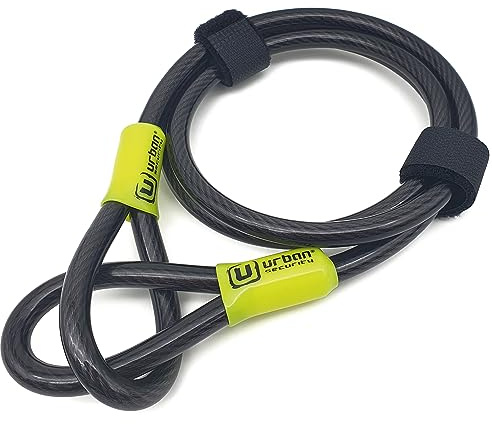 urban UR462M Cavo di Sicurezza per Bici Monopattino in Acciaio Flessibile Ø 10mm 120cm Antifurto Catena Doppio Anello per Fissare Lucchetto Ruote Sella Bicicletta Multifunzione Universale, Nero, M