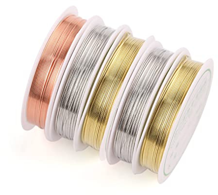 5 rotoli di filo di rame per bricolage, filo di rame per fare gioielli, filo metallico per artigianato, pieghevole, produzione di fiori artigianali, forniture e bricolage (0,3 mm x 15 m)