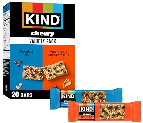 KIND Chewy Granola Bars Variety Pack, Gluten Free, Low Calorie, Healthy Snacks, Chocolate Chip, Peanut Butter Chocolate Chip, 20 Count