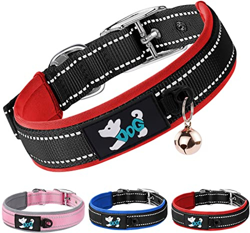 AUAUY Collare per Cani, Collare Riflettente in Nylon Regolabile, Rosso-M