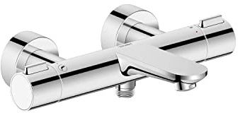 Duravit Wave Surface Mounted Tap for 2 Consumers with Diverter Valve, Bath Thermostat with Ceramic Mixing System, Chrome