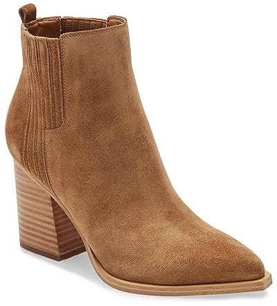 Imily Bela Women's Ankle Pointed Toe Chunky Stacked Mid Heeled Faux Suede Leather Boots