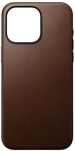 Nomad Modern Leather Case for iPhone 15 Pro Max Case Leather Compatible with MagSafe & Wireless Charging Case, 360° Raised Edges Bumper Case & Drop Protection - Brown