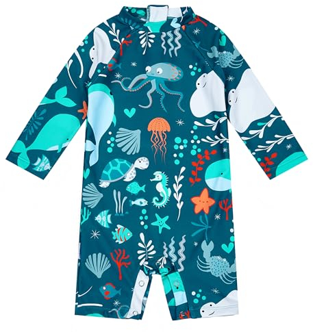 upandfast Baby Badeanzug Junge mit Knöpfen UPF50+ Badebekleidung Für Baby(Blauwal, 9-12 Monate)