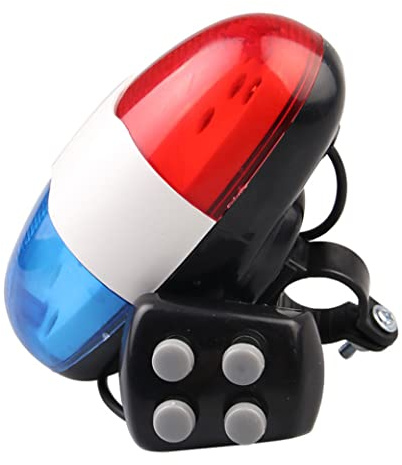 Wedhapy LED-cykelljus med 4 toner, högt polis-siren, cykelhorn, elektroniskt horn, svanlampa, cyklingshorn, klocka, ljus, 6 röda lampor, ABS, styrmontering, passar rör upp till 24 mm