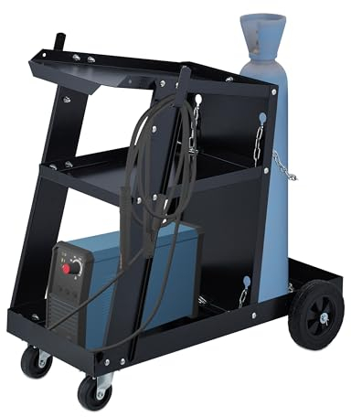 Relaxdays Chariot Soudure, 3 Niveaux, Emplacement pour Bouteille de gaz, supporte Jusqu’à 90 kg, HxLxP 69x40x71 cm, Noir