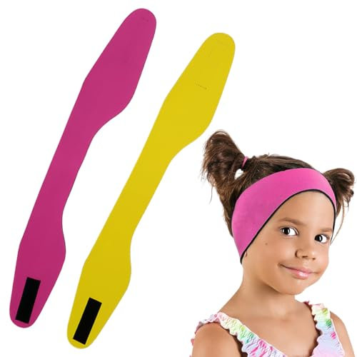 VJUYSW Neopren Schwimmstirnbänder mit Klettverschluss, Ohren Wasserdichtes Kopfband für Kinder (Rosa+gelb, M)