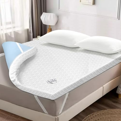 VividHues Mattress Topper Double Bed - Dual-layer Memory Foam Mattress Toppers with Breathable Microfibre Cover & Elasticated Corner Straps for Back Pain Relief (135x190cm, 5cm)
