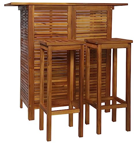 Willood 3TLG.Bartisch und Stuhl-Set Tresen Gartentisch Stehtisch Barhocker Barstuhl Gartenmöbel Gartenset Sitzgruppe Akazienholz Massiv Barhocker mit quadratischer Sitzfläche
