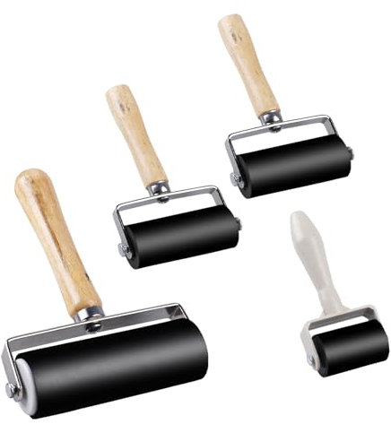 Sporgo 4 rodillos de goma: 3 tamaños de rollo de goma, rodillo de pintura, rodillo de pintura, rodillo de pintura, rodillo de goma para bloques de tinta, impresión, estampado, papel pintado artesanías