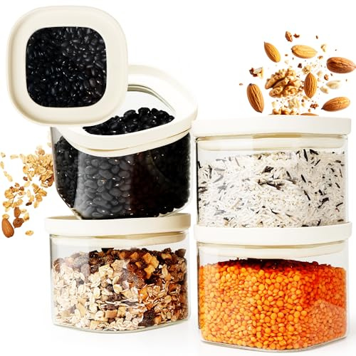 Dalena Home® Set di 4 Barattoli di Vetro con Coperchio robusto Vetro Borosilicato + Etichette (4x 500ml) Contenitore Ermetico per Alimenti - Contenitori per Pasta