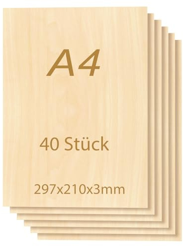 Tocome 40 Stück A4 Linde Sperrholzplatte 297 x 210 x 3mm Sperrholz Laserfähig 3mm Laser Holz Lindensperrholz 3mm Basswood Plywood