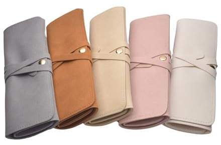 BECKLUXE Microfiber Faux Suede Travel Jewelry Accessories Organizer Roll Compact Jewellery Case Holder Portable Storage for Rings Necklaces Earrings Watches XS,S,M,L (Ivory, M)