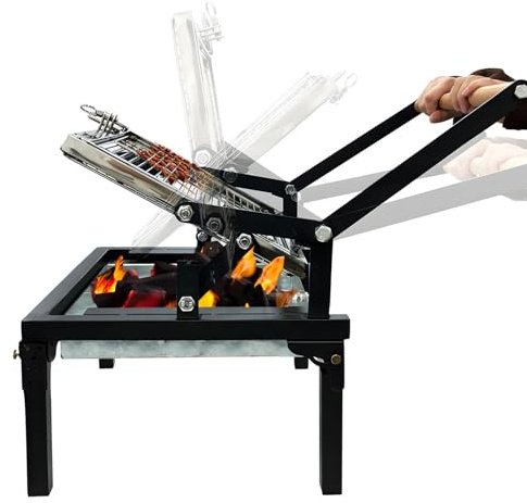 Barbecue portable, barbecue au charbon de bois avec grille de cuisson rotative à 360 degrés, petit barbecue pliable pour jardin, fête, pique-nique, plage