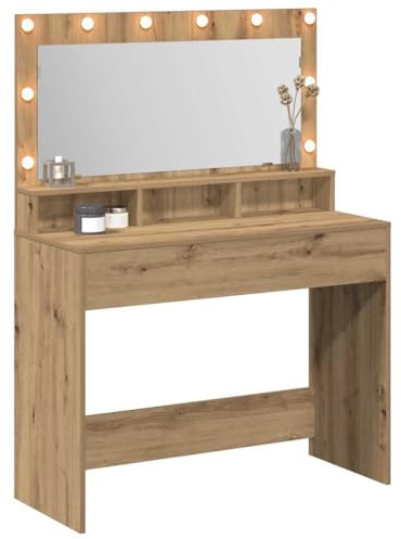 vidaXL Smyckebord Artisan Ek 100 x 41 x 135 cm Konstruerat trä | Ljust spegel för perfekt grooming, Tre inbyggda hyllor för att hålla ordning, Snygg och trendig design