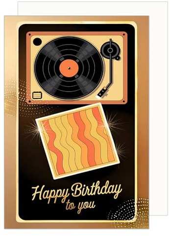 Edition Seidel Tarjeta de cumpleaños premium con sobre, tarjeta de felicitación, tarjeta de felicitación, tarjeta de cumpleaños, tarjeta de cumpleaños, para hombre y mujer, tocadiscos (G3743 SW025)