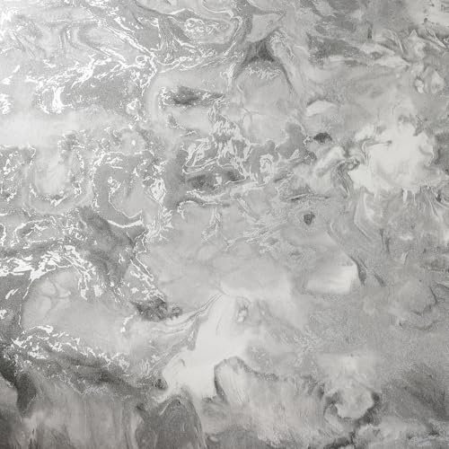 Beswitory Grey Elixir Marble Wallpaper Feature Silver Metallic Marble Effect Abstract Wallpaper for Bedroom Living Room TV Backdrop Hallway Hall Lounge