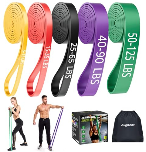 AugKnot Resistance Bands for Working Out: 5-Levels Exercise Bands Set - Pull Up Assistance Elastic Silicone - Physical Therapy/Training/Stretching- Home Gym for Women and Men
