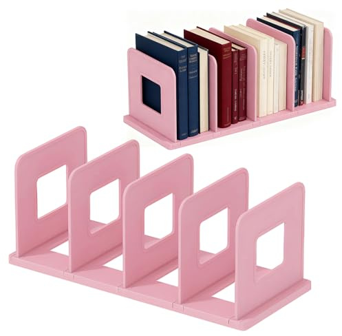 GOMETY Organizer da scrivania, Portariviste, in legno, rimovibile, con 4 scomparti, per libri, documenti, cartelle, lettere, riviste, CD (Rosa)