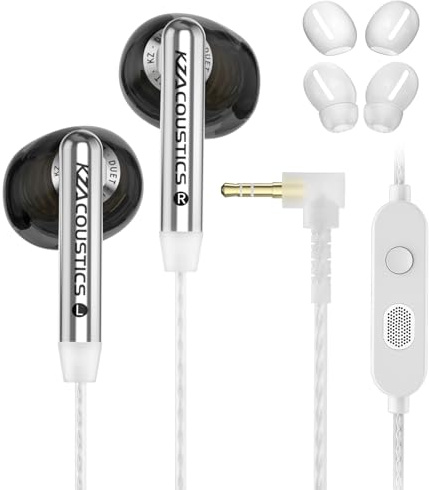 KZA COUSTICS KZ Duet In Ear - Cable de auriculares para juegos, auriculares de sonido HiFi, controlador dinámico dual, micrófono con cancelación de ruido, cable plateado de 120 cm (3,5 mm, negro)