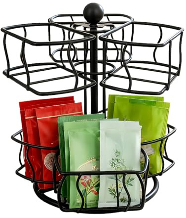 Organizador de té Carrusel - Almacenamiento giratorio de 2 niveles con 6 compartimentos para, diseño robusto, base giratoria lisa, portagreat para cocina, hogar, oficina, hotel, guardamanos