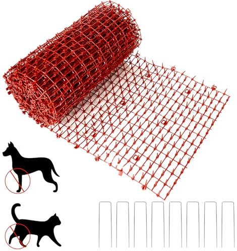 AKOLAFE Törngaller mot katter, 400 x 30 cm, kattskydd, trädgård med 8 spikar, kattgaller, brun, kattförsvarsmatta, kattskydd, tagggaller för fåglar, hundar, katter, rävarrum och utomhusbruk