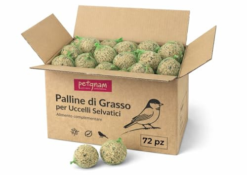 72 Palline di Grasso per Uccelli Selvatici 90 g - Mangime Naturale Senza Olio di Palma - Palle di Grasso ad Alto Valore Nutritivo per Uccellini - Ideali Tutto l’Anno per Giardino e Balcone (72)