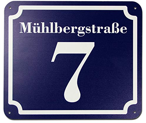 blaues Hausnummer und Straße Schild 2mm Aluverbund, 1-2 Zahlen 20 x 17 cm jetzt selbst gestalten