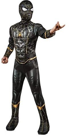 Rubies Official Marvel Spider-Man No Way Home Deluxe Childs Costume, Inside Out Black and Gold Suit, Kids Superhero Fancy Dress, Size Small Halloween
