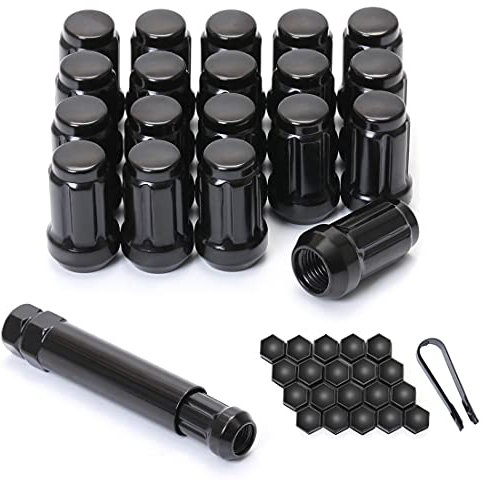 M12x1.25 Black 6 Spline Lug Nuts - Anti-Theft, 1.38 Long, Set of 20 - Acorn Aftermarket Wheel Lug Nuts