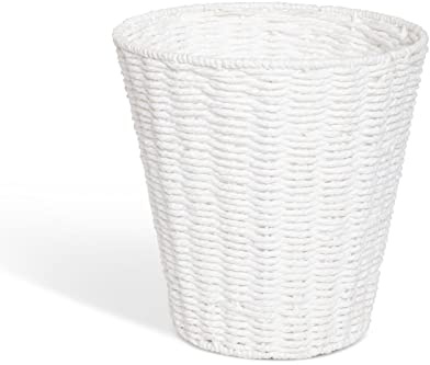 Vencier Round Waste Paper Basket Bin - Rubbish Bin for Bedroom, Bathroom, Offices or Home (White)