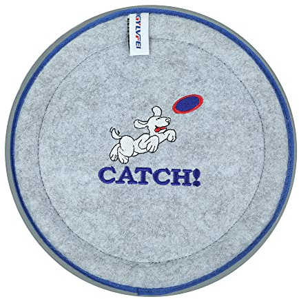 XGYLVFEI Frisbee hund med fluorescerande rand på kanten, hund flygande skiva hund fetch leksak/interaktiv hundleksaker - flyter i vatten och säker på tänder (ljusgrå)