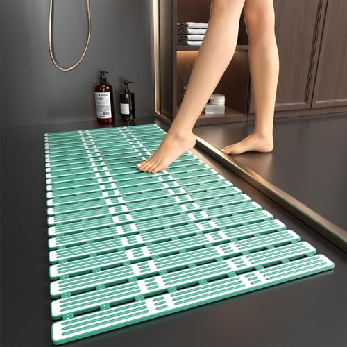 XIYUNTE Large Shower Mat Non Slip Anti Mould for Elderly - 90x40cm Bathtub Mats Non Slip Shower Mats for Inside Shower, Rubber Anti Slip Shower Mat with Suction Cups, TPE Bath Mat, Cut to Size, Green