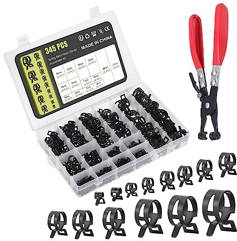 WiMas Kraftstoffleitung Federschlauchschellen Wasserleitung Luftschlauch Silikon Vakuum Schlauchschellen Befestiger Niederdruck-Luftschelle mit Schlauchschellenzange Sortimentskit (345PCS, 14 Sizes)