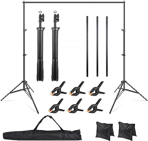 Oinvs Backdrop Stand, 2x2M Adjustable Background Support System with 6 Background Curtain Clips and 2 Sandbags for Photo Video Studio, Outdoor Photography