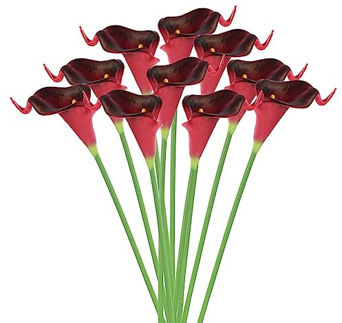 PATIKIL 13 Artificiel Calla Lys Fleurs, 20 Tiges Faux Permanent Fleur Floral Arrangements Bouquet pour Maison Décoration Mariage Table Surtout Table, Bourgogne