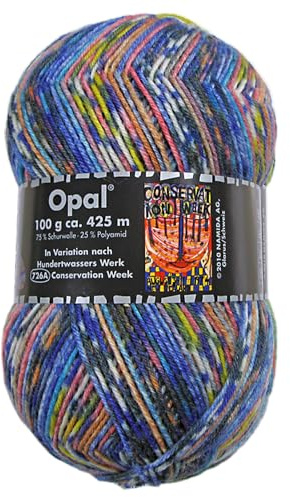 Frida's Wollhaus Opal 100 g Hundertwasser - Lana per calze 4 gomitoli, 24 colori (3201 | Settimana della Conservazione)