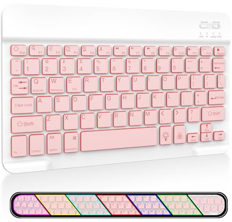 XIWMIX Ultra-Slim Wireless Bluetooth Keyboard-7 Colors Backlit Rechargeable Portable Keyboard for iPad（All Models Air/Pro/11th/10th/9th/8th/7th/Mini/Galaxy Tablets & iOS,Android,Windows Devices,Pink
