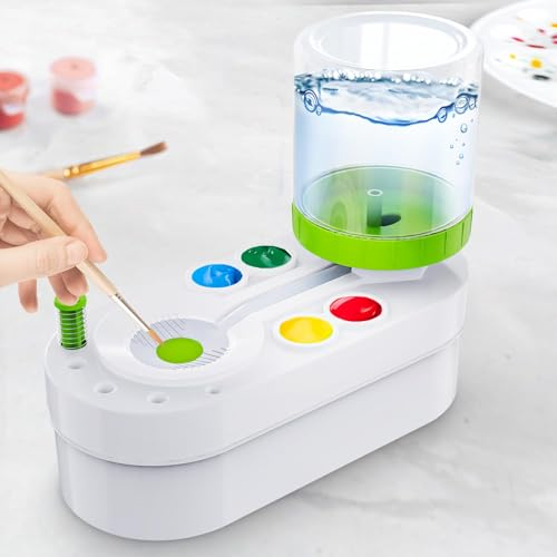 Enjuagadora de Pinceles, Caja de Lavado de Pinceles con Circulación Automática de Agua para Pintura Enjuagadora de Brush Rinser Herramientas de Limpieza de Arte (Green)