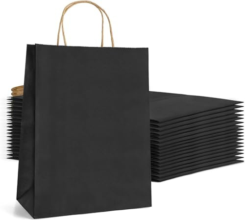 Deliex delicias de Extremadura. 300 Bolsas de papel kraft con asas, Bolsas para regalos, bolsas para regalar, bolsas de papel para tiendas y comercios (24 x 32 x 11 cm, 300 Bolsas, Negras)