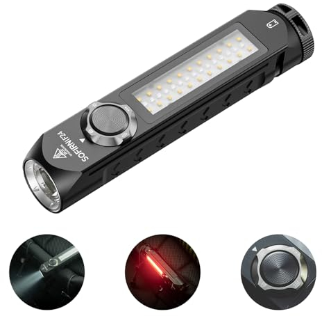 Sofirn IF24 Taschenlampe Led Aufladbar - Sehr Helle Taschenlampen 2000 Lumen Weißes Licht, IP66 Wasserdicht mit Magnet, Starke Taschen Lampe Klein with Rotlicht, Farbigen LED für Camping, Outdoor
