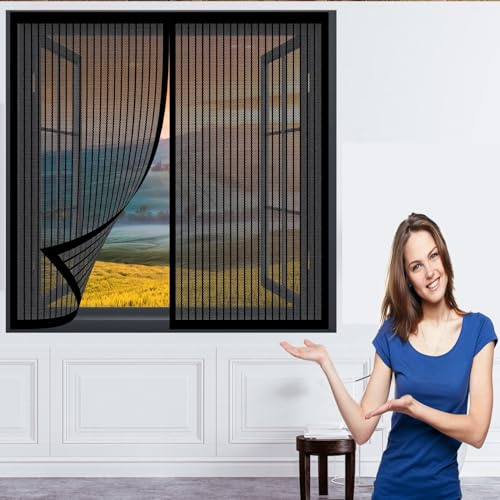 Ventana Cortina Mosquitera para Puertas 60 x 105 cm Pantalla de Ventana Mosquiteras Cierre Automático sin Taladrar Fácil de Ensamblar Cortina Antimoscas para Balcón y Puerta Ventana, Negro