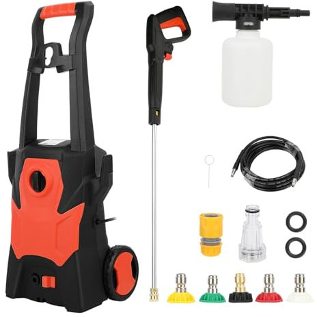 Powerful Electric Pressure Washer 1400W | Jet Wash | High-Performance Power Cleaner for Car Home Patio and Garden Furniture | 120 Bar Water Jet Red